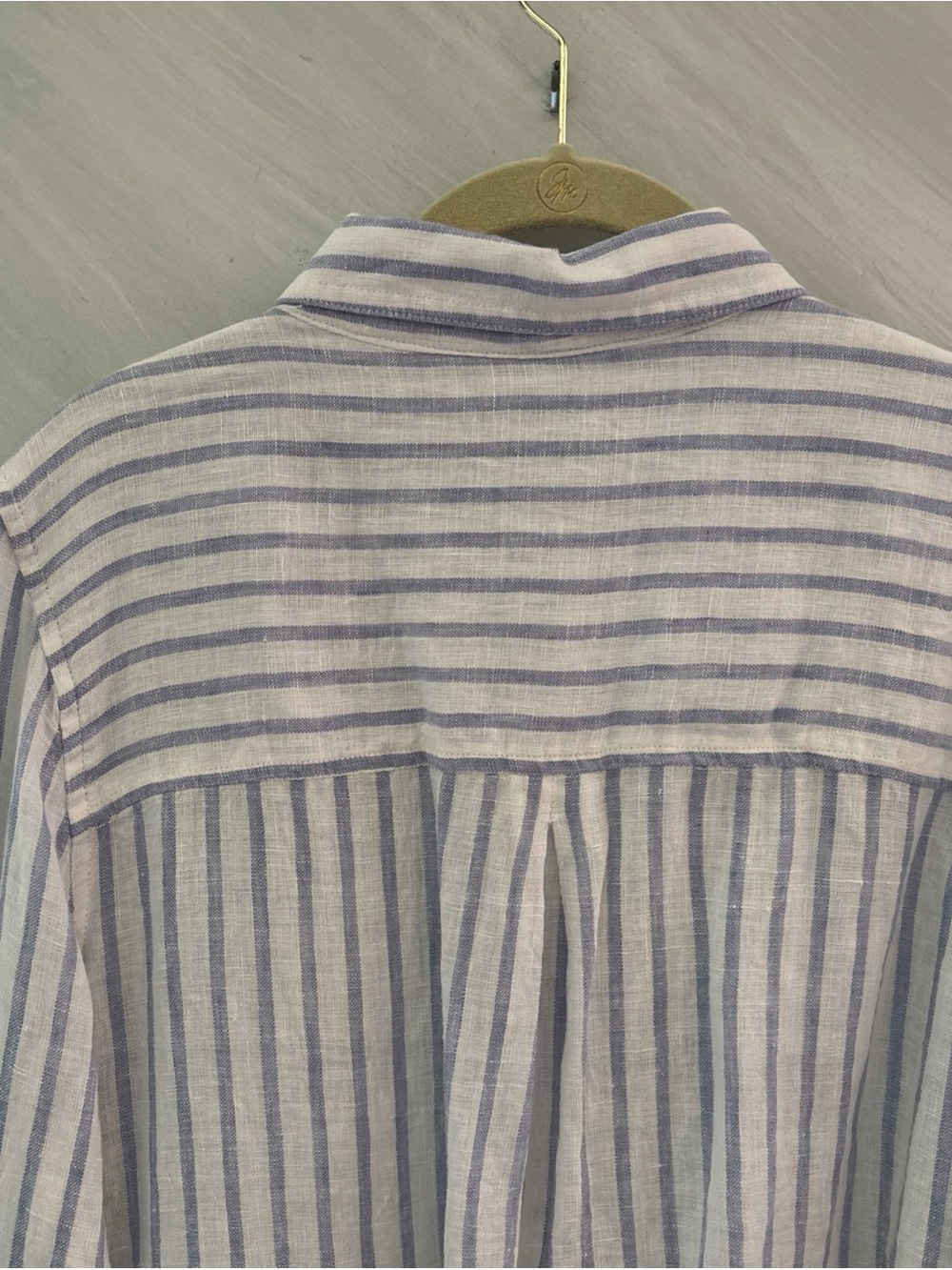 Tahari L Light Blue/White Striped 100% Linen L/S Button Up Shirt Coastal Beachy - Picture 10 of 12